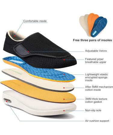 Youyun Diabetic Shoes for Men X-Wide Width | Adjustable Velcro Closure | Lightweight & Non-Slip Walking Shoes | Edema & Swollen Feet Relief | 10.5 Wide Black - Buy Online on GoSupps.com