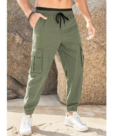 Elegancity Men's Cargo Jogger Work Pants with Drawstring and Pockets - Regular Fit Sweatpants (Sizes 38-46) - 32, A-Green - Buy Online on GoSupps.com