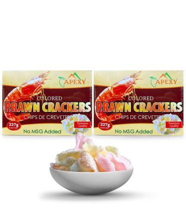 APEXY Authentic Prawn Crackers Uncooked, Crispy and Delicious Shrimp Chips for Party Appetizers and Snacks, No MSG, Cook and Serve, 8 oz (227g), Pack of 2 Muti Color NO MSG ADDED