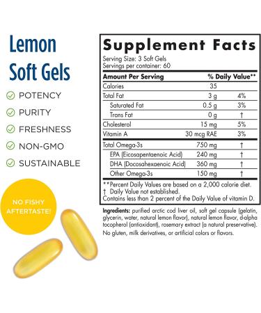 Nordic Naturals Arctic Cod Liver Oil 1000 mg - 180 Softgels | Lemon Flavor - Buy Online on GoSupps.com