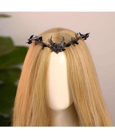 MOSTORY Handmade Moon Elf Headpiece - Woodland Forest Crown Fairy Goddess Tiara Elven Circlet Medieval Queen Accessory for Women Halloween Cosplay Renaissance Black - Buy Online on GoSupps.com