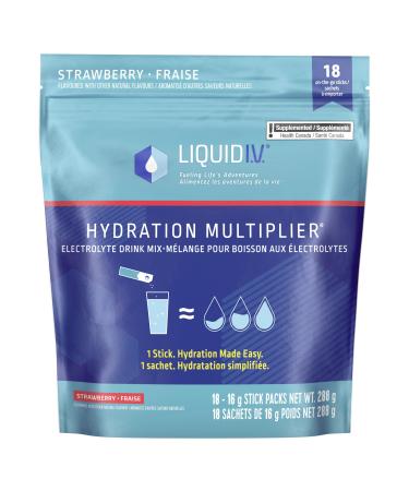 Liquid I.V. Electrolyte Drink Mix for accelerated hydration Strawberry Hydration Multiplier with Vitamins B3 B5 B6 B12 and C 288 g 18 on-the-go sticks