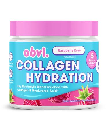 Obvi Hydration Powder | Electrolyte & Collagen Peptide Complex | 5 Types of Collagen with Hyaluronic Acid | Supports Skin Elasticity & Joint Health | Sugar-Free | Raspberry Rose 30 Servings