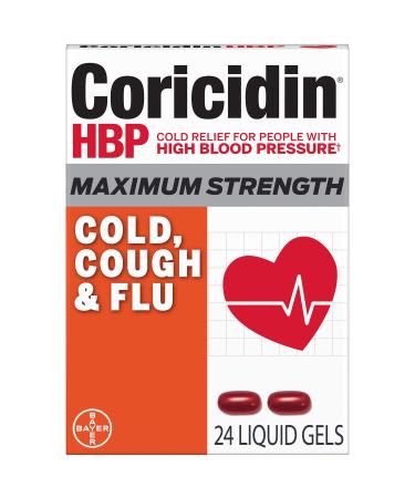 Coricidin Hbp, Decongestant-free Maximum Strength Cold, Cough & Flu Liquid Gels, 24 Count