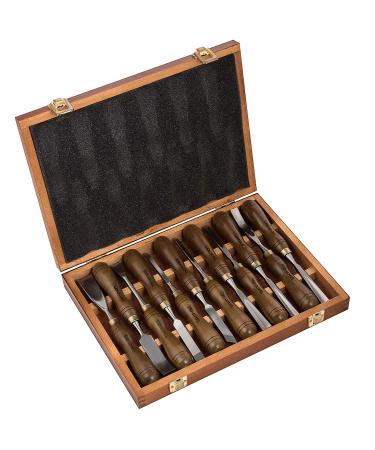 IMOTECHOM 12-Pieces Woodworking Wood Carving Tools Chisel Set with Wooden Box  Razor Sharp CR-V 60 Steel Blades 12-Pieces Carving Chisel