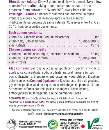 Jamieson Zinc Gummies Mixed Berry Flavour 70 Count Maintains Immune Function & Healthy Skin - Buy Online on GoSupps.com