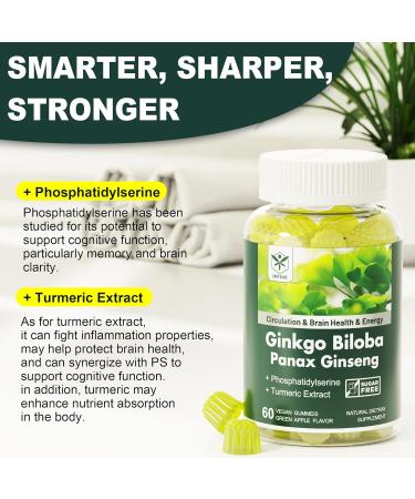2 Pack Ginkgo Biloba 120mg Gummies | Memory & Focus Supplement with Panax Ginseng  Phosphatidylserine & Turmeric | Sugar Free | Brain Clarity & Energy Boost - Buy Online on GoSupps.com