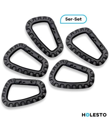 Holesto Plastic Carabiner Set - Tactical Black D-Shape Hooks for Outdoor - Durable ABS - 5-Pack - Buy Online on GoSupps.com