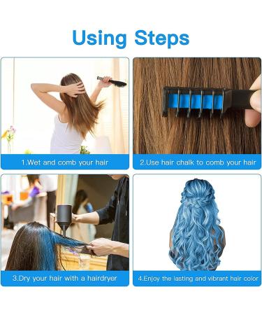 10 Pcs Hair Chalk Comb for Kids Girls - Washable & Temporary Bright Colors - Ideal Gift for Ages 6-12 - Perfect for Birthday Parties & Cosplay - Blue - Buy Online on GoSupps.com