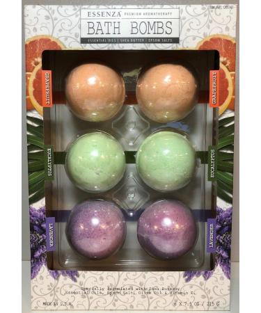 Essenza Premium Aromatherapy Bath Bombs 2x Lavender  2x Eucalyptus & 2x Grapefruit (7.5 oz  6 pk.)