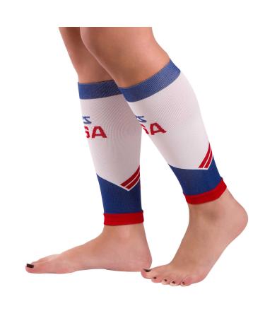 Zensah USA Compression Leg Sleeves - Calf Sleeve for Shin Splints Calf Strains - Great for Running Basketball Sports Medium Usa