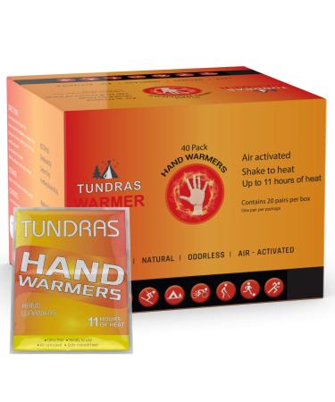 Hot Hand Warmers 11 Hours Long Lasting - 40 Count - Natural Odorless Safe Single Use Air Activated Heat Packs for Hands, Toes and Body - Up to 11 Hours of Heat - TSA Approved