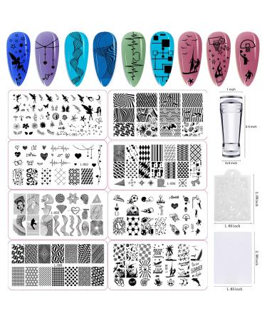 LIZIF Nail Stamping Plate Kit,1 Nail Stamper, 8 nail art stamp plates, 2 scrapers, nail art stamp kit template for