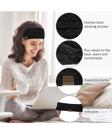 Winter Cable Knit Headbands - 2 Pcs Women's Ear Warmer Headband Set - Thermal Twist Head Wrap for Shopping, Skiing & Running - Black & Deep Grey - Buy Online on GoSupps.com