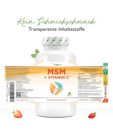 Buy MSM 2000mg - 365 Tablets with Natural Vitamin C | Vegan High-Dosed Additive-Free - 6-Month Supply - Lab Tested | Fast International Shipping - Buy Online on GoSupps.com