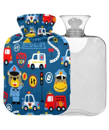NAANLE CARTOON BEAR Trucks Heat bottle with cover Transparent hot water bottle 1L heat bottle for bed Handfoot Warmer pain relief heat and cold therapy