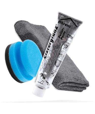 Detailed mate polish bundle with 150ml XXL Tube |Elster gloss silver polishing paste + detailed mate Premium microfiber cloth + sponge |Silver cleaning agents clean polish and preserve silver surfaces silver polishing paste + accessories