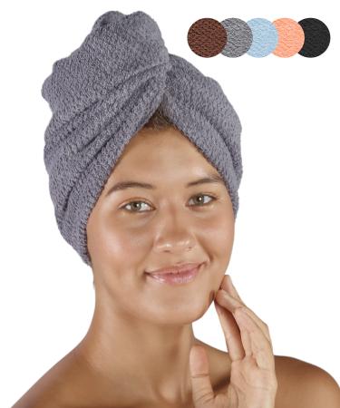 Pamuq hair turban cotton 100% - gray 1 piece - with 2 buttons - Turban towel button hair -towel head towel button hair turban quick -drying hair towel hair hair dryer cloth 1 piece - Buy Online on GoSupps.com