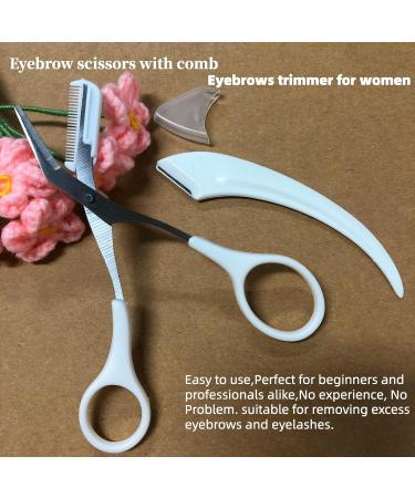 Eyebrow Trimmer Scissors with Comb Stainless Steel Eyebrow Razor Eyebrow Trimmer Eyelash Hair Scissors Beginner Make Up Tool for Men Women(White) - Buy Online on GoSupps.com