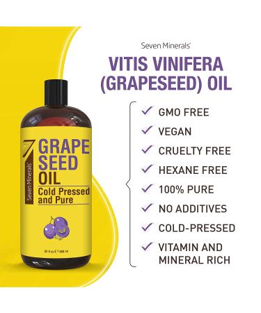 Organic 32 fl oz Grapeseed Oil: Cold Pressed, Non-GMO, Hexane-Free - Natural Lightweight Oil for Skin and Hair - Ideal Carrier for Massage & Aromatherapy - Buy Online on GoSupps.com