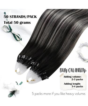 Moresoo Microring Extensions Real Hair - 50cm Black Silver Ombre Loop Extensions | Thick Remy Hair - #1B Natural Black with #Silver - Buy Online on GoSupps.com