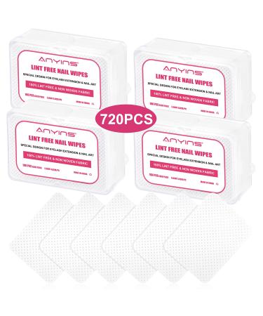 Lint Free Nail Wipes ANYINS 720 PCS Soft Nail Polish Remover Pads Super Absorbent Lint Free Wipes for Eyelash Extensions Non-Woven Fabric Lash Glue Wipes (White)