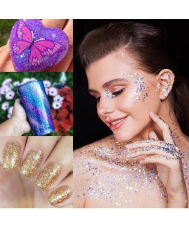 Buy Holographic Chunky Glitter Set Silver Gold Magic Purple & Blue Perfect for Festivals Carnival & Rave Includes 4 Pots & Quick Dry Primer Glue Gel - Buy Online on GoSupps.com