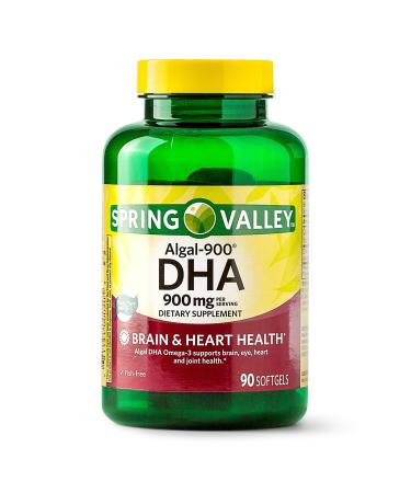 Spring Valley Algal-900 DHA, 900 mg, Brain & Heart Health, 90 Softgels (Pack of 2)