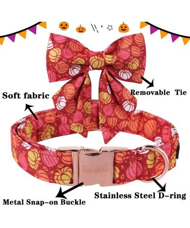 Unique Pumpkin Halloween Dog Collar | Adjustable Cotton Bow Tie for Boys & Girls | Comfortable Metal Buckle | Size M Neck 13.5-22in - Buy Online on GoSupps.com