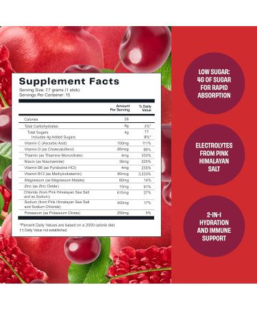 Hydration Replenisher Electrolyte Stick Packets | Rapid Hydration & Vitamin Boost | Cherry Pomegranate Flavor | Sodium Potassium Magnesium Vitamins B C D Zinc | International Shipping - Buy Online on GoSupps.com