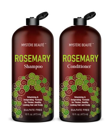 Mystere Beaute Rosemary Shampoo and Conditioner Set  Promotes Hair Growth & Scalp Health - Volumizing Formula for Thicker Healthier Hair & Scalp - Sulfate & Paraben Free  for Men Women - 16 fl oz each