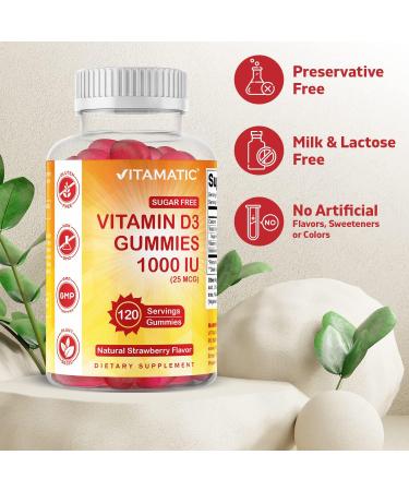 Vitamatic Sugar Free Vitamin D3 1000 IU Gummies - 120 Pectin Based Servings | Bone Health, Mood & Immune Support | Non-GMO - Buy Online on GoSupps.com
