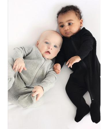 Ribbed Cotton Zip-Up Baby Sleepsuit | Unisex Newborn Clothes 3-6 Months Black - Buy Online on GoSupps.com