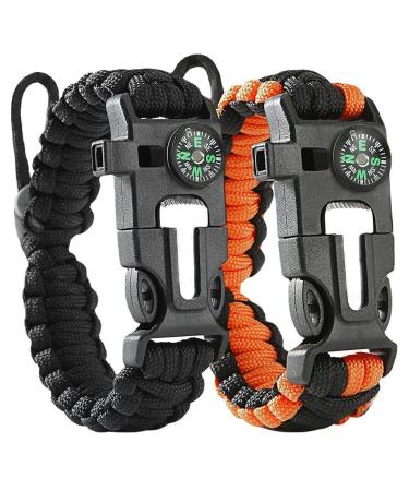 Flintronic paracord survival bracelet 5-in-1 outdoor survival kit with flint+100-DB pipe+compass+mini saw+waterproof paracord in military quality for outdoor activities - Buy Online on GoSupps.com