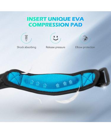 AGPTEK Elbow Brace 2 Pack for Tendonitis & Tennis Elbow | Pain Relief Arm Band with Compression Pad | Ideal for Golfers, Weightlifting | Men & Women - Blue - Buy Online on GoSupps.com