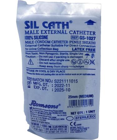 25-Units Silicone Urinal Bag Male External Catheter Single use with Adhesive Strip (Medium 25 mm 1 Inches) - Buy Online on GoSupps.com