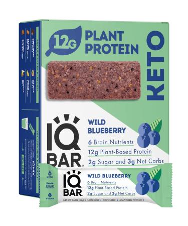 IQBAR Brain and Body Keto Protein Bars - Wild Blueberry Keto Bars - 12-Count Energy Bars - Low Carb Protein Bars - High Fiber Vegan Bars and Low Sugar Meal Replacement Bars - Vegan Snacks 12 Count (Pack of 1)
