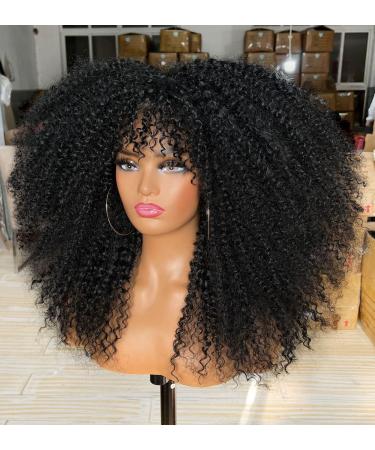 Sweece Long Curly Afro Wig with Bangs for Black Women - 18 Inch Black Kinky Curly Hair Synthetic Wig - Buy Online on GoSupps.com