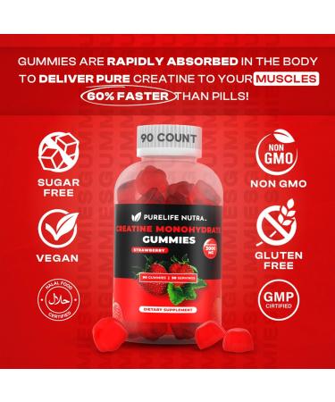 Buy Creatine Monohydrate Gummies - 3g Sugar-Free Strength & Focus Boost 90 Count Vegan Strawberry - Non Bloating Gluten Free Halal - Buy Online on GoSupps.com