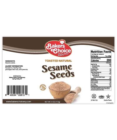Baker's Choice Natural Toasted Sesame Seeds - All Natural Seasoning for Baking and Cooking - Gluten-Free & Kosher - 4 Oz. Resealable Container - Buy Online on GoSupps.com