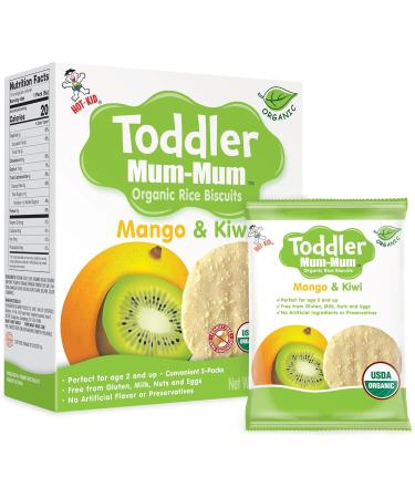 Hot Kid Toddler Mum-Mum Organic Rice Biscuits Rice Teether Cookie for Teething Infants - Mango & Kiwi 12 Packs 2.12 oz 60 g - Pack of 6