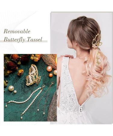Gold Butterfly Hair Clips - Set of 4 | Metal Claw Clips for Women & Girls | Nonslip Tassel Design | Hair Accessories for Thick & Thin Hair - Buy Online on GoSupps.com