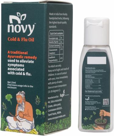 Novy Cold & Flu Instant Relief Oil | 100% Natural | Indian Ayurvedic Herbal Oil | Effective Against Cold Sore Throat Fever Headache Infections | 15 ml - Buy Online on GoSupps.com