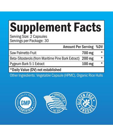 Saw Palmetto for Men with Pygeum Bark & Beta-Sitosterol - Prostate & Urinary Health Support - Non-GMO & Gluten-Free - 60 Ct - Buy Online on GoSupps.com