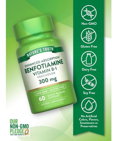 Nature's Truth Benfotiamine 300mg - 60 Count Non-GMO Gluten Free Supplement - Vitamin B1 Precursor - Buy Online on GoSupps.com