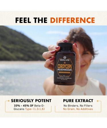 SOLVE Labs Premium Vegan & Kosher Cordyceps Capsules 43% Beta Glucans Extract 10:1 Zero Fillers and Additives 30g 60 Capsules 1 Month Supply - Buy Online on GoSupps.com
