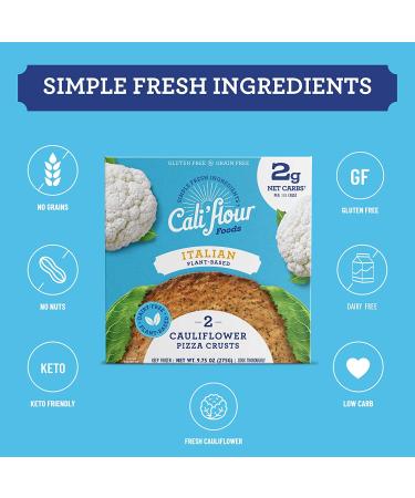 Cali'flour Foods Plant-Based Pizza Crust - Italian, Keto Friendly, Low Carb | 3 Boxes, 6 Crusts, Gluten & Grain Free - Fresh Cauliflower Base 9.75oz (Pack of 3) - Buy Online on GoSupps.com