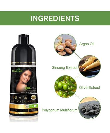 Herbishh Hair Color Shampoo for Gray Hair 500ml | 3-in-1 Magic Hair Dye | Long-Lasting Color in Minutes | Ammonia-Free Formula | Black Hue - Buy Online on GoSupps.com
