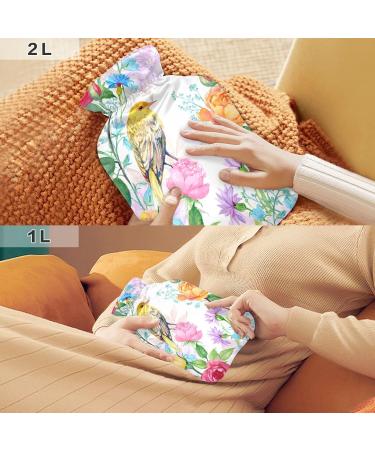 Hot Water Bottle with Watercolor Flowers & Birds - 2L Large Pain Relief Bag for Bed Hands & Feet - Buy Online on GoSupps.com