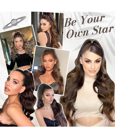 BARSDAR 20'' Black Ombre Mix Medium Chestnut Brown Claw Clip Ponytail Extension - Synthetic Long Wavy Hair Extension for Women - Daily Use - Pack of 1 - Buy Online on GoSupps.com